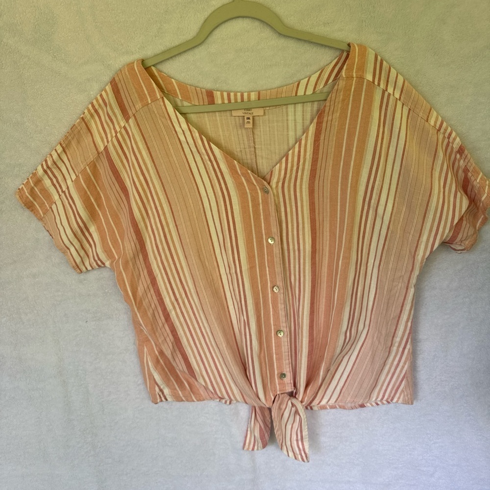 PLUS SIZE Como Vintage Pink and Cream Striped Blouse size XXL - Picture 3 of 9